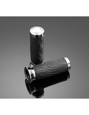HANDGRIP SET 'FLAME RUBBER' 22MM WITH PLAIN CHROME END CAPS WITHOUT THROTTLE ASSEMBLY